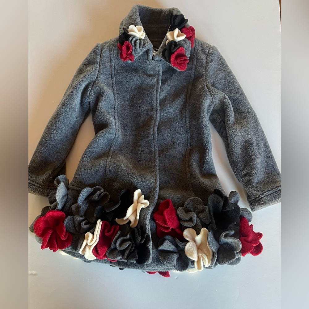 Toddler Girls Pea coat With Floral Accents